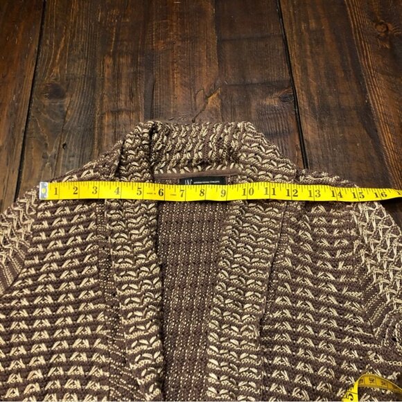 Coquette Metallic Gold Knit Waterfall Open Cardigan Shawl Collar Peplum Medium - Picture 10 of 11